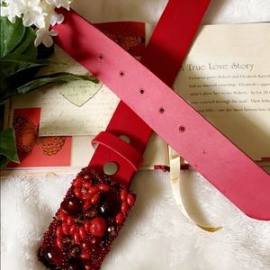 Vintage Red Stone Leather Hook Belt